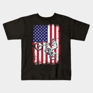 Dirt Bike American Flag Motocross USA Flag Kids T-Shirt